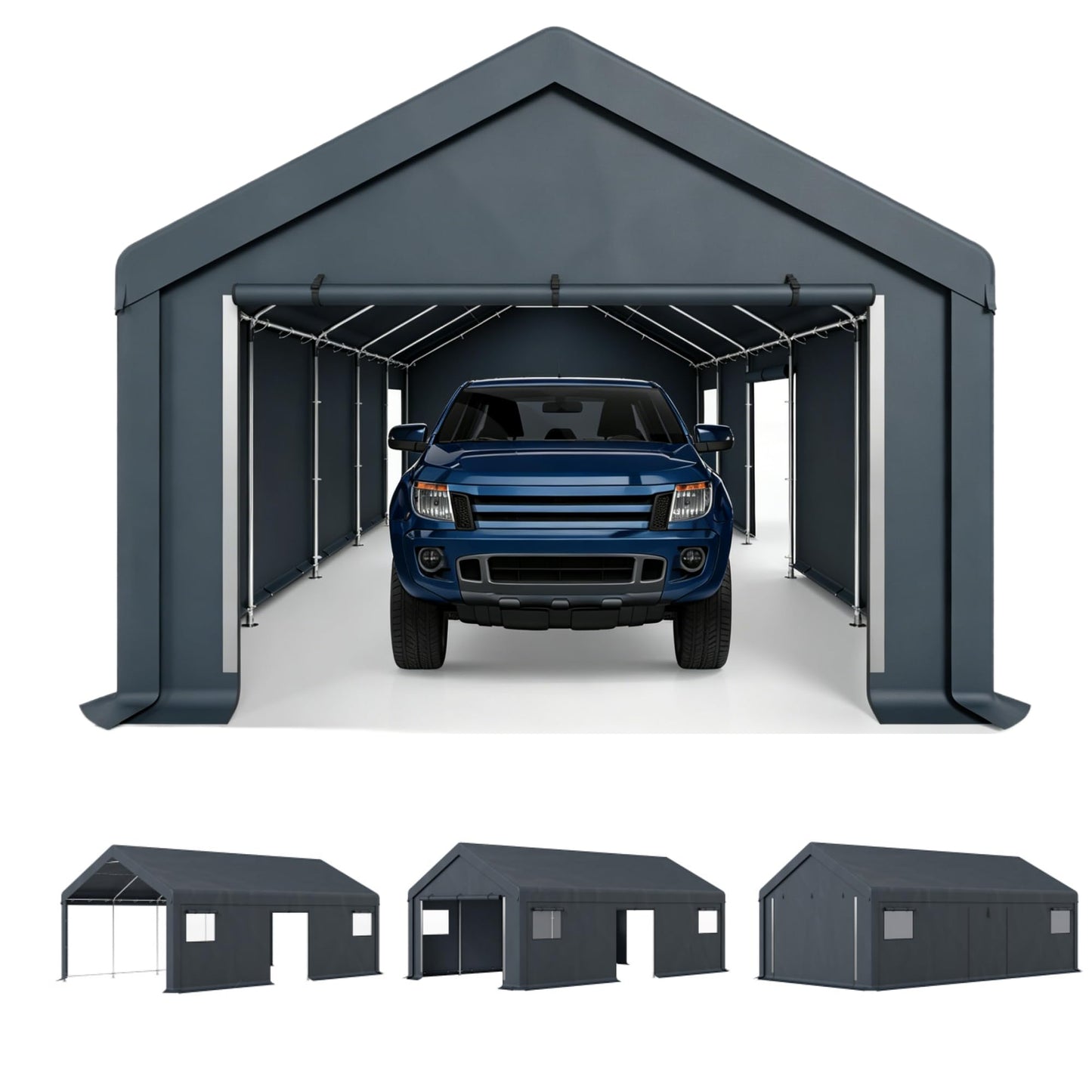 PHI VILLA Portable Garage Carport,13x24ft Car Tent Shed Carports canopy Outside Storage Tents Shelter, Heavy Duty Garages Shelters Waterproof UV Resistant with Rollup Zipper Doors for Cars,Boats,Tools