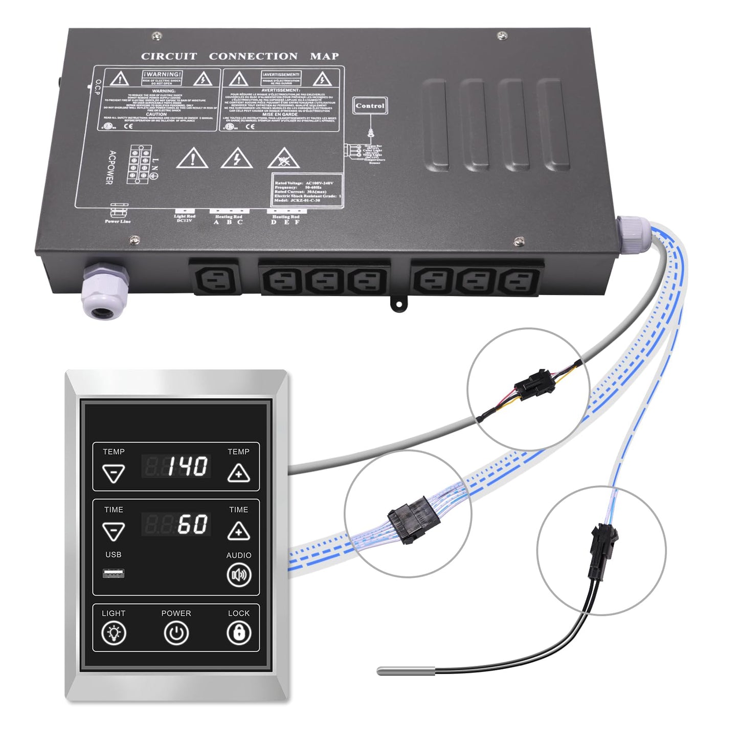 iDOTODO Infrared Sauna Electrical Control Box and Infrared Sauna LCD Control Panel with a Temperature Control Probe, 149℉, 60Min (110, Volts)