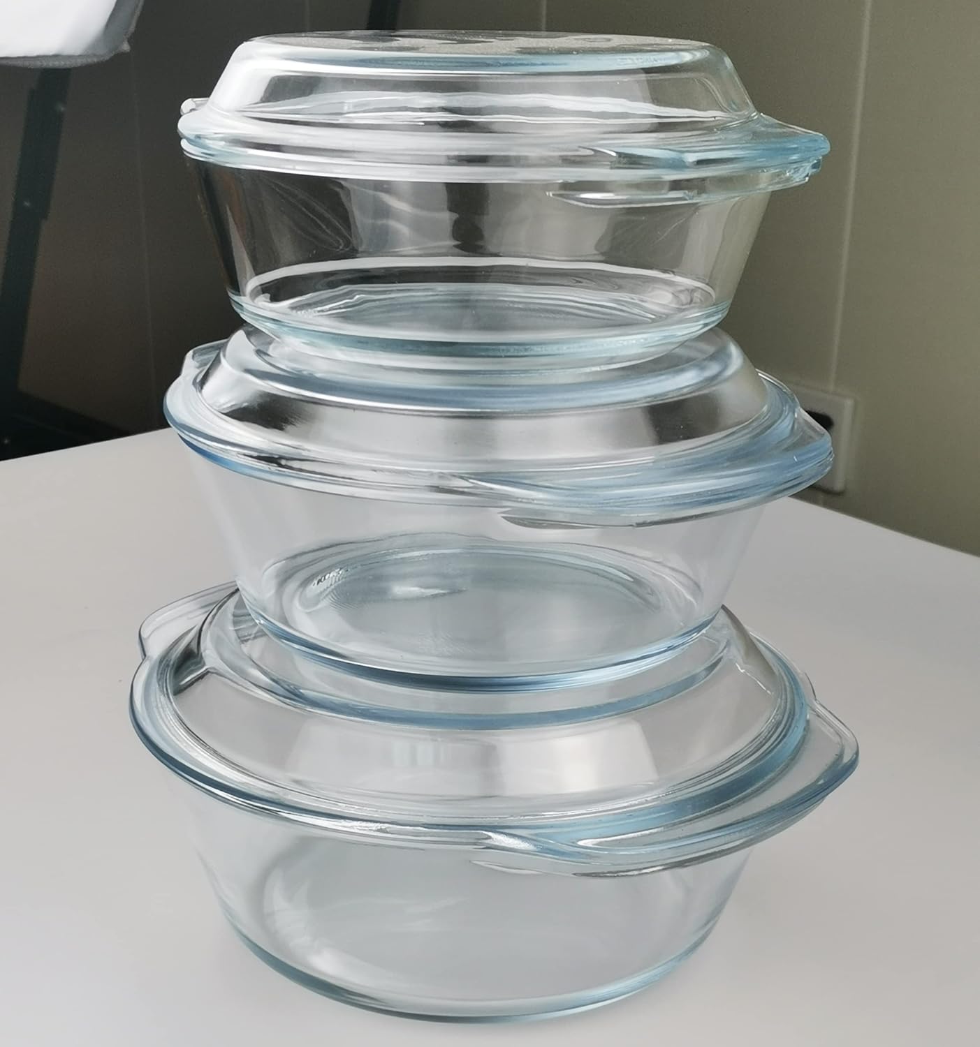 Skiennix Casserole Baking Dish - 2-Piece Mini Round Set with Handle & Lid | 3/4 Quart, Tempered Glass, Oven Safe