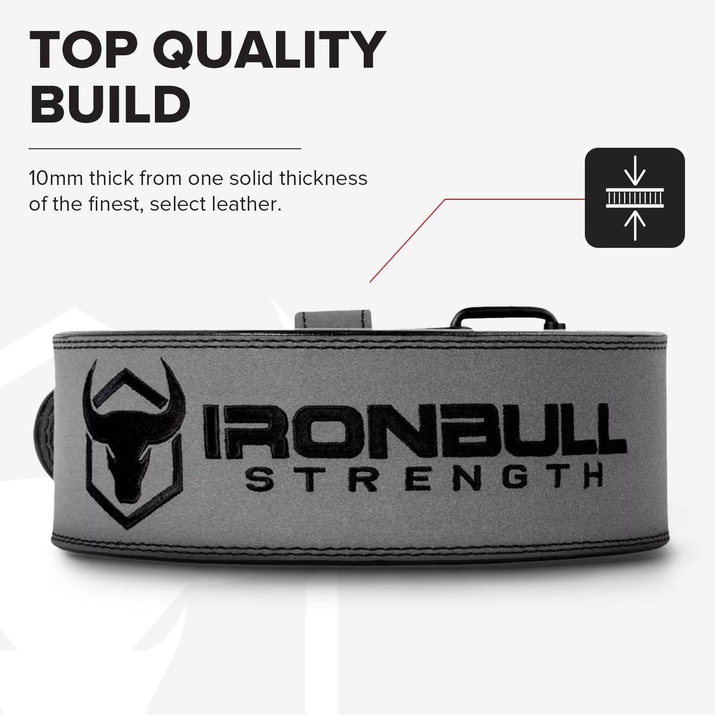 Powerlifting Belt - IPF Approved – Weight Lifting Belt 10mm - Prong Weightlifting Belt for Squats, Deadlift, and Bench Press – Lifting Belt Leather 4in for Men and Women – Back Brace for Gym, Workout, Strength Training, Strongmen & Power Lift (Grey, Large