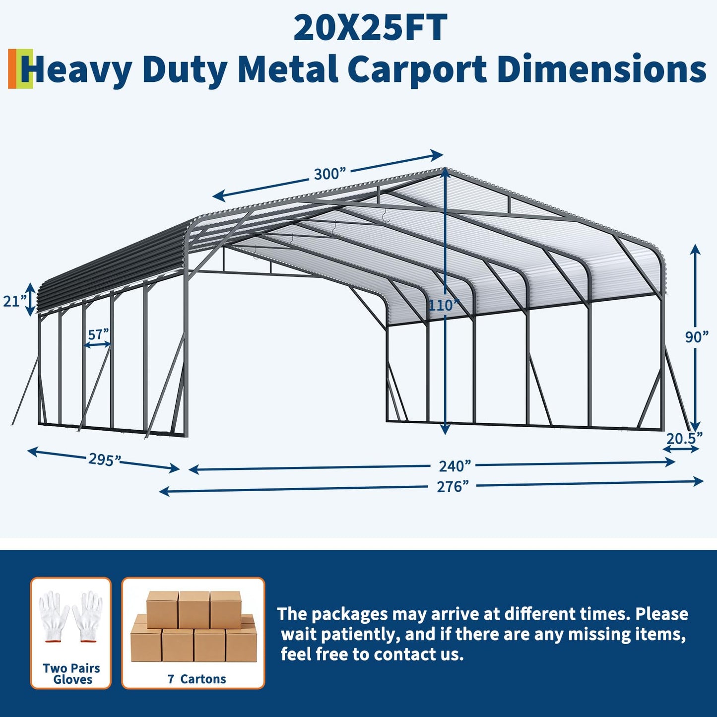 Metal Carport, Carport with Reinforced Base and Galvanized Steel Roof, Heavy Duty Garage Car Shelter Shade, Outdoor Car Port Canopy 20X25 ft