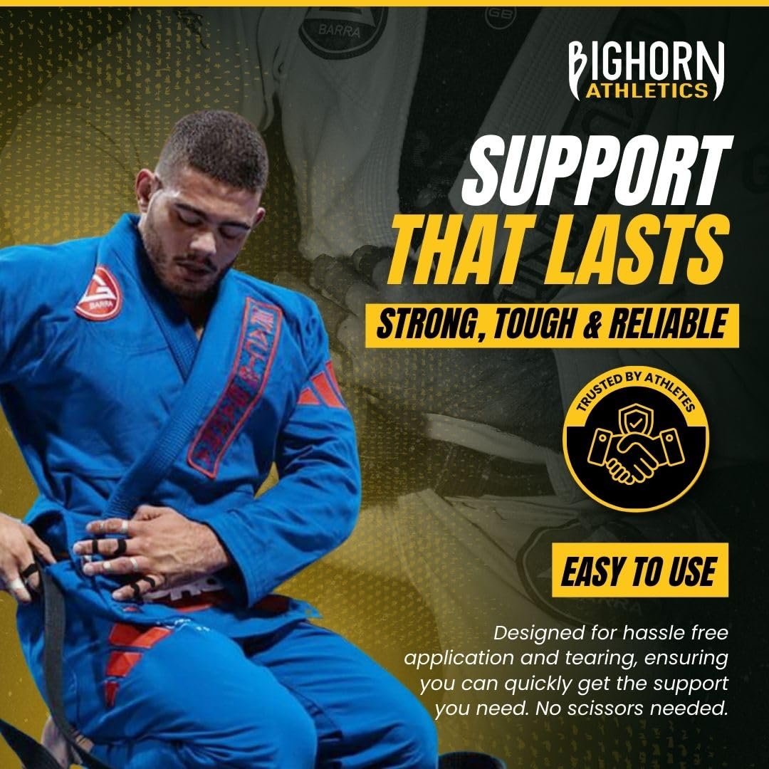 Bighorn Athletics Jiu Jitsu Finger Tape, 0.3-Inch x 45-feet, 8-Rolls | Residue-Free, Zinc Oxide Adhesive | Athletic Sports Tape for BJJ, Wrestling, Climbing, Volleyball, Hands & Toes | Black & White