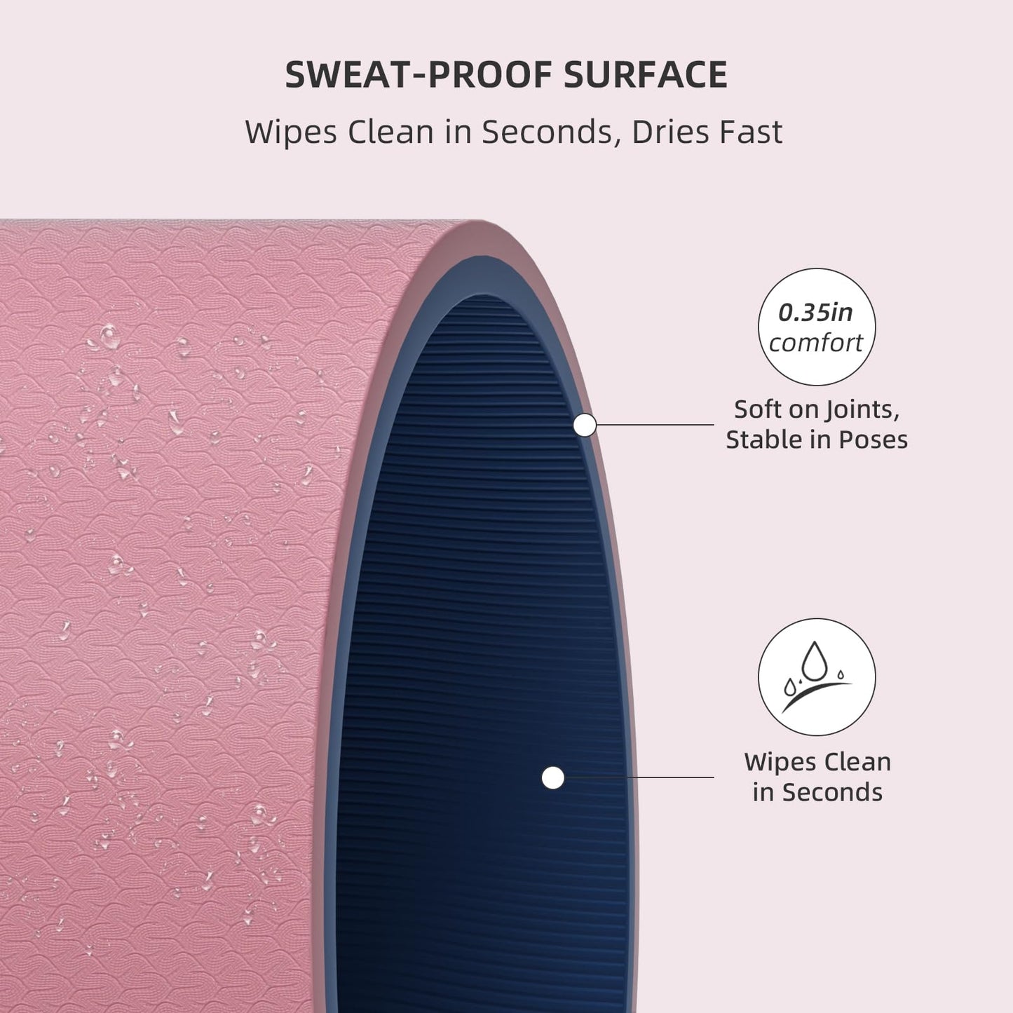ILILI Yoga Mat Thick Soft Exercise Mat for Home Gym, Anti-Tear Cushioned Mat for Men Women, 76"x32.7"x0.35" for Stretching, Pilates(Pink + Dark Blue)