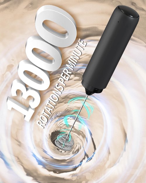 Circle Joy Rechargeable Milk Frother - Dual Coil Electric Whisk for Coffee & Matcha | Portable Handheld Mixer, Black
