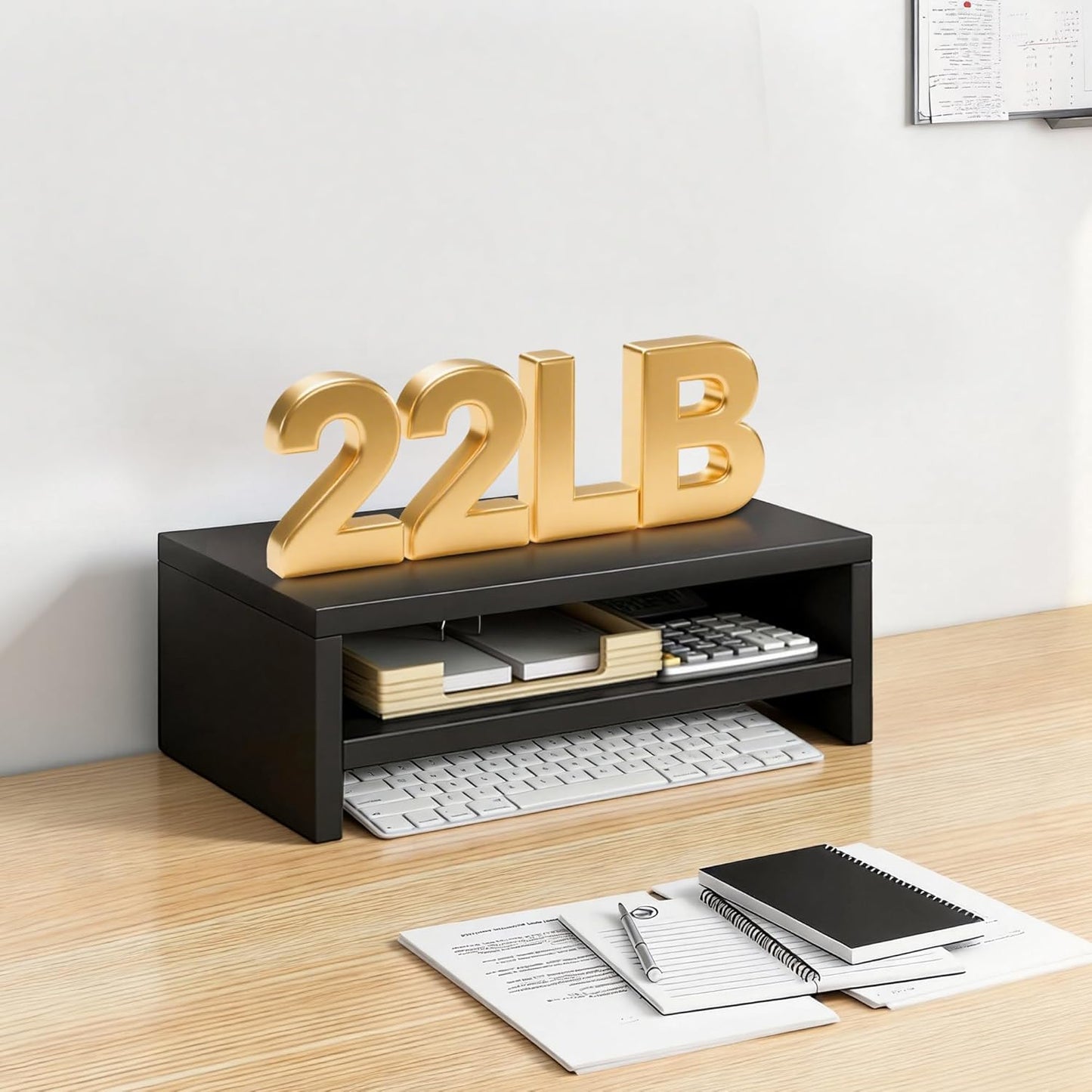2-Tier 15.7 Inch Wooden Monitor Stand Riser, Desk Shelf with Storage Organizer, Ergonomic Computer Stand, Storage