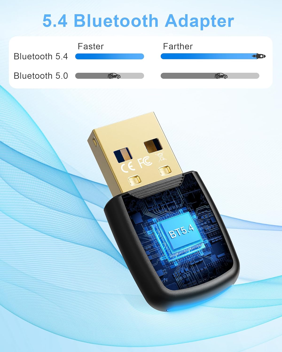 RENGOGA 5.4 20M 11/10/8.1 Bluetooth Dongle - Range USB Adapter for PC, Plug and Play, Supports Laptop Headphones