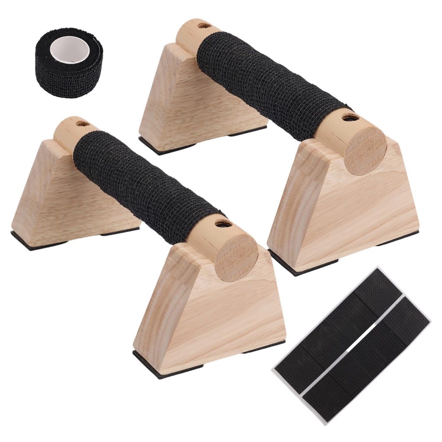 Parallettes Bars Set, 2pcs Wooden Push Up Handles Bars for Floor with Anti-Slip Base 1 Spacer & 1 Grip Tape Wood Home Gym Equipment for Handstand Training Calisthenics & Pushup Strength Workout