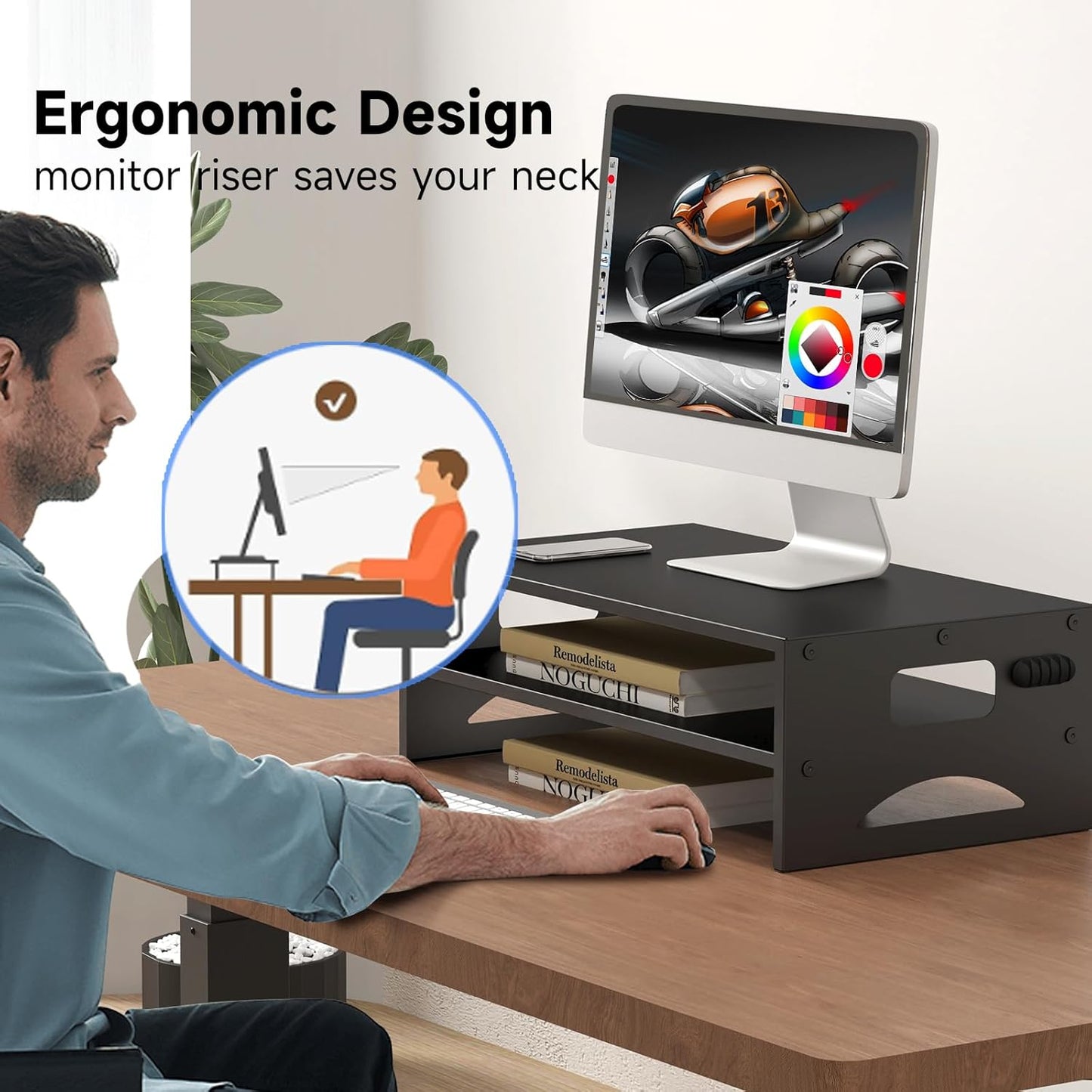 16.5 9.3 5.6 Pholiten Monitor Stand Riser, Desktop Stand, Computer Stand, Ergonomic Design, Two-Level Design, Desktop