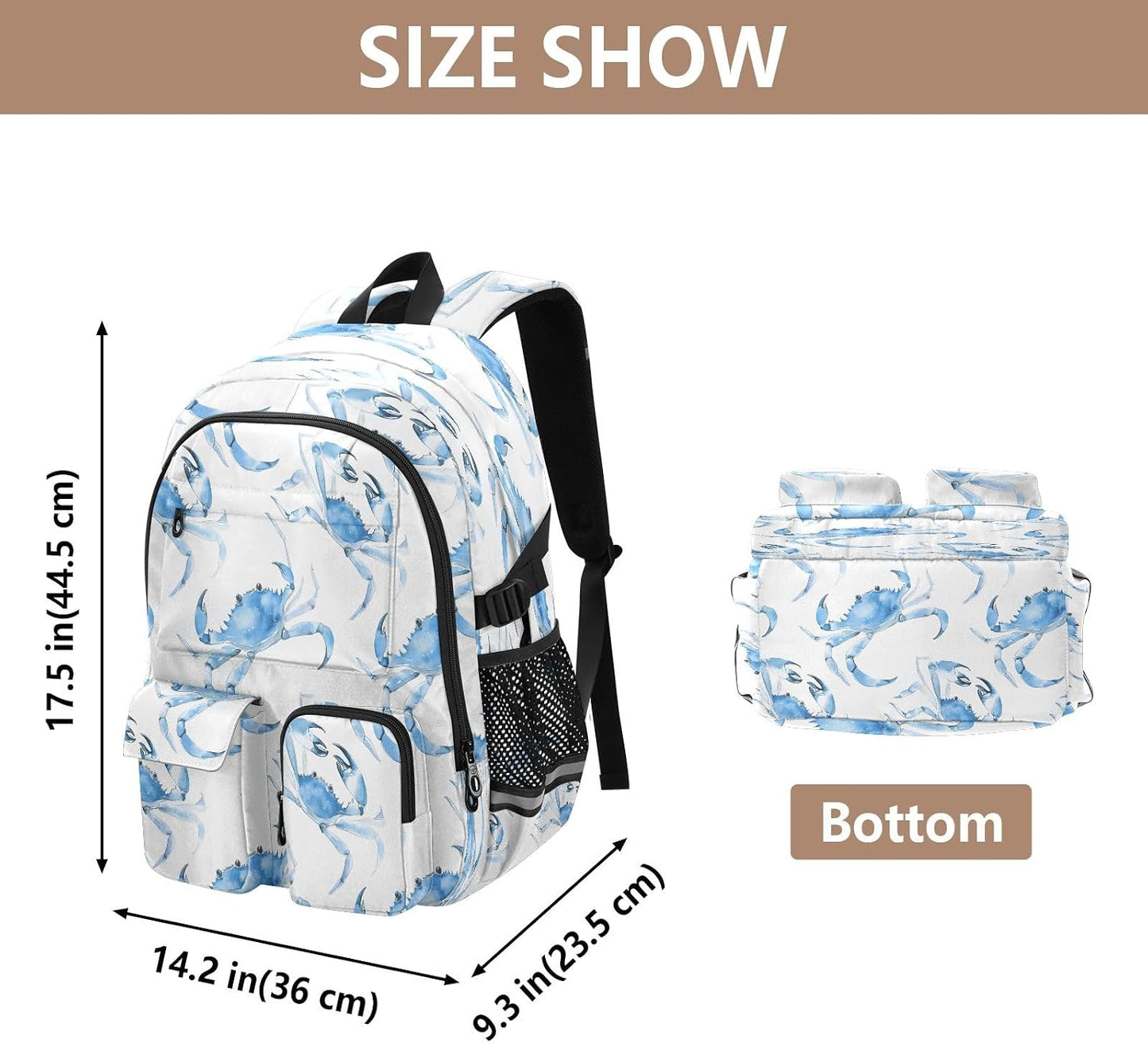Bolaz Backpack 14 Inch Watercolor Crabs Travel Laptop Computer Bag Sturdy School Bag College Bookbag