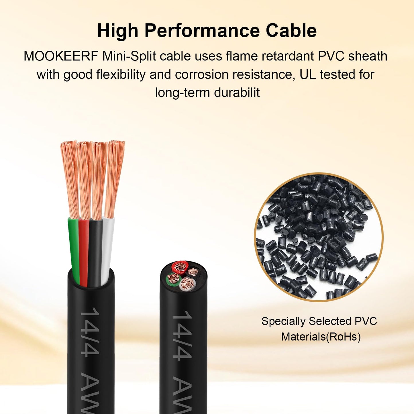 MOOKEERF 14/4 AWG Mini-Split Cable - 200FT 14 AWG 4 Conductor Control Cable 300V Stranded Oxygen-Free Pure Copper Wire for Mini Split Air Conditioner,Heat Pump,HVAC Systems and Speaker Systems