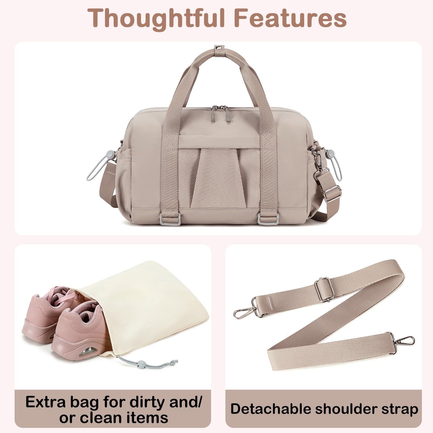 LEDAOU Small Gym Bag for Women, Mini Duffle Bag with Yoga Mat Holder Lightweight Carry On Sports Bag with Separate Shoe Pocket & Wet Pocket Duffel Bags Dance Yoga Workout Bag