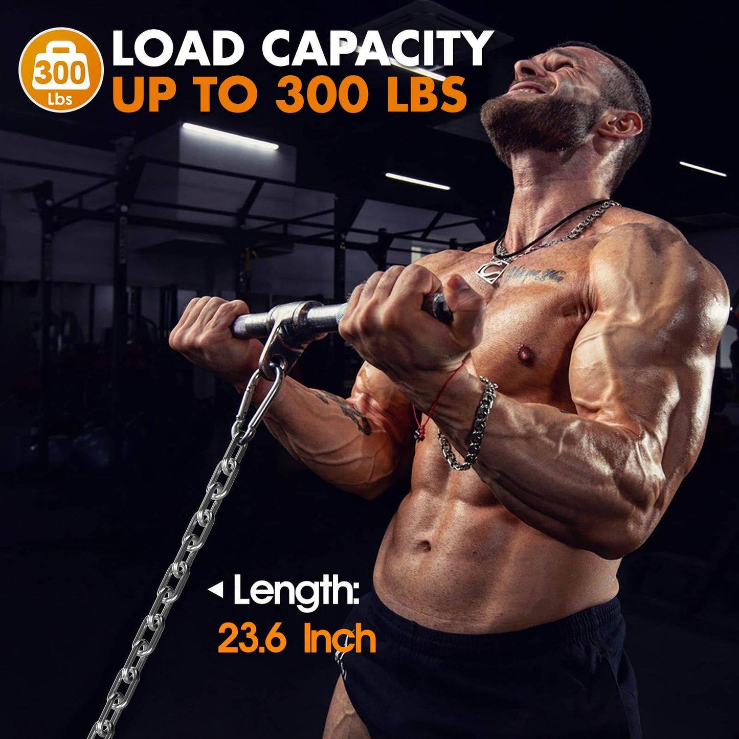 Anobeyi 23.6" Gym Fitness Cable Extension Chain, 304 Stainless Steel Cable Machine Extension Accessory, Workout Chain for Home Gym Replacement, Weight Lifting, Triceps Exercise (Silver-1pc (Dia-5mm))