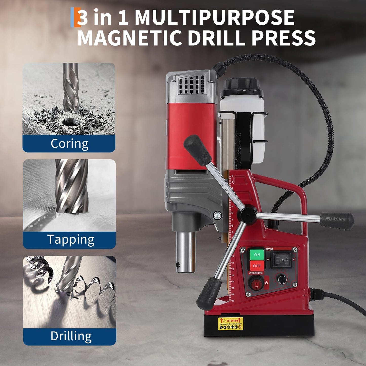 High-Torque Magnetic Drill Press, 1550W, 1.57” Capacity, 10-Speed Adjustable, 13000N Mag Base, Reverse, Twist Adapter, for Metalworking, Construction & Fabrication