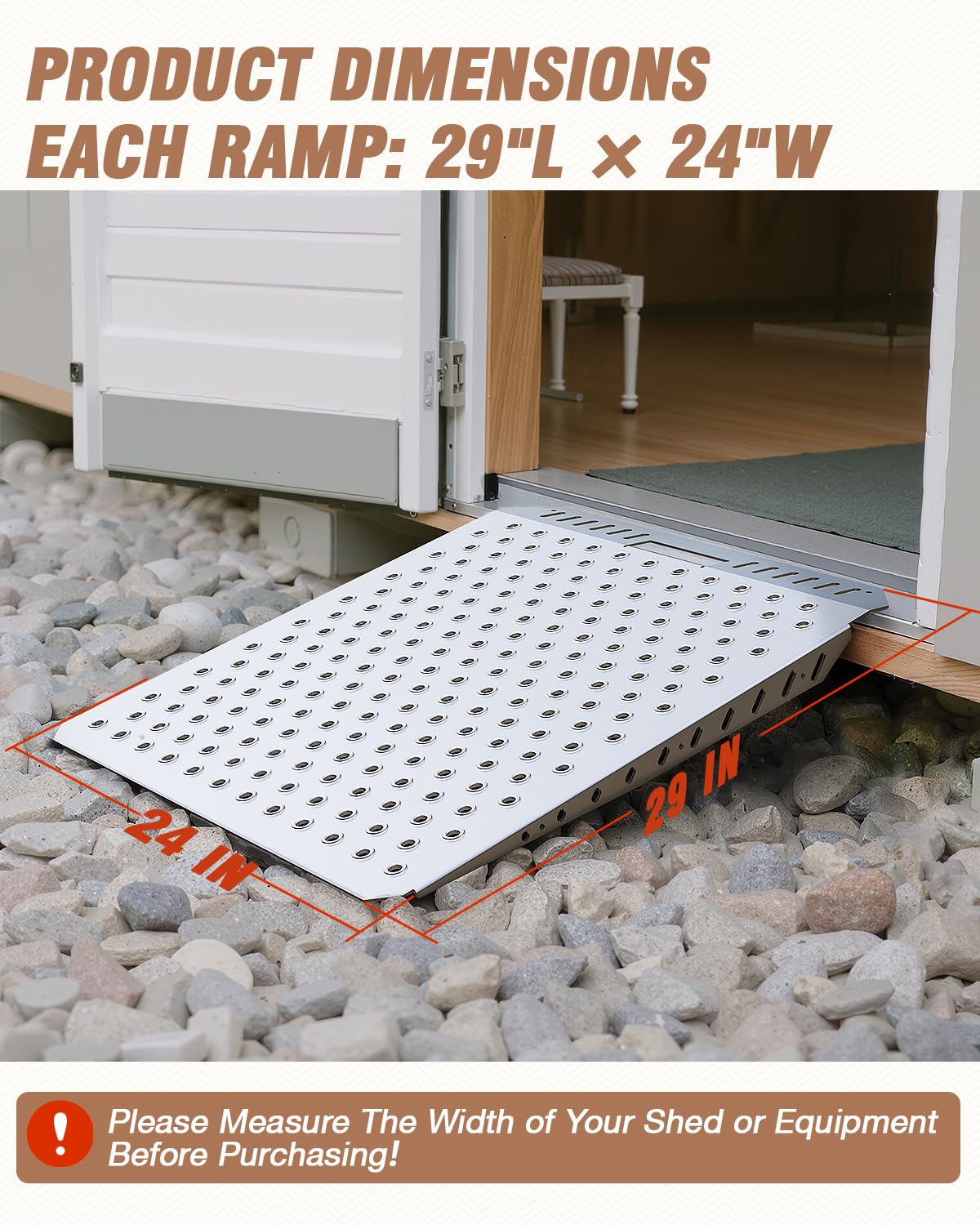 Lupar Heavy-Duty Shed Ramp for Riding Mower, Ramps for Sheds Entrance Garage Threshold Lawn Mowers Wheelchairs Tractor Snow Blower Garden Cart, 1500LBs Loading Anti-Slip Punch Plate Metal Ramp - 2 PCS