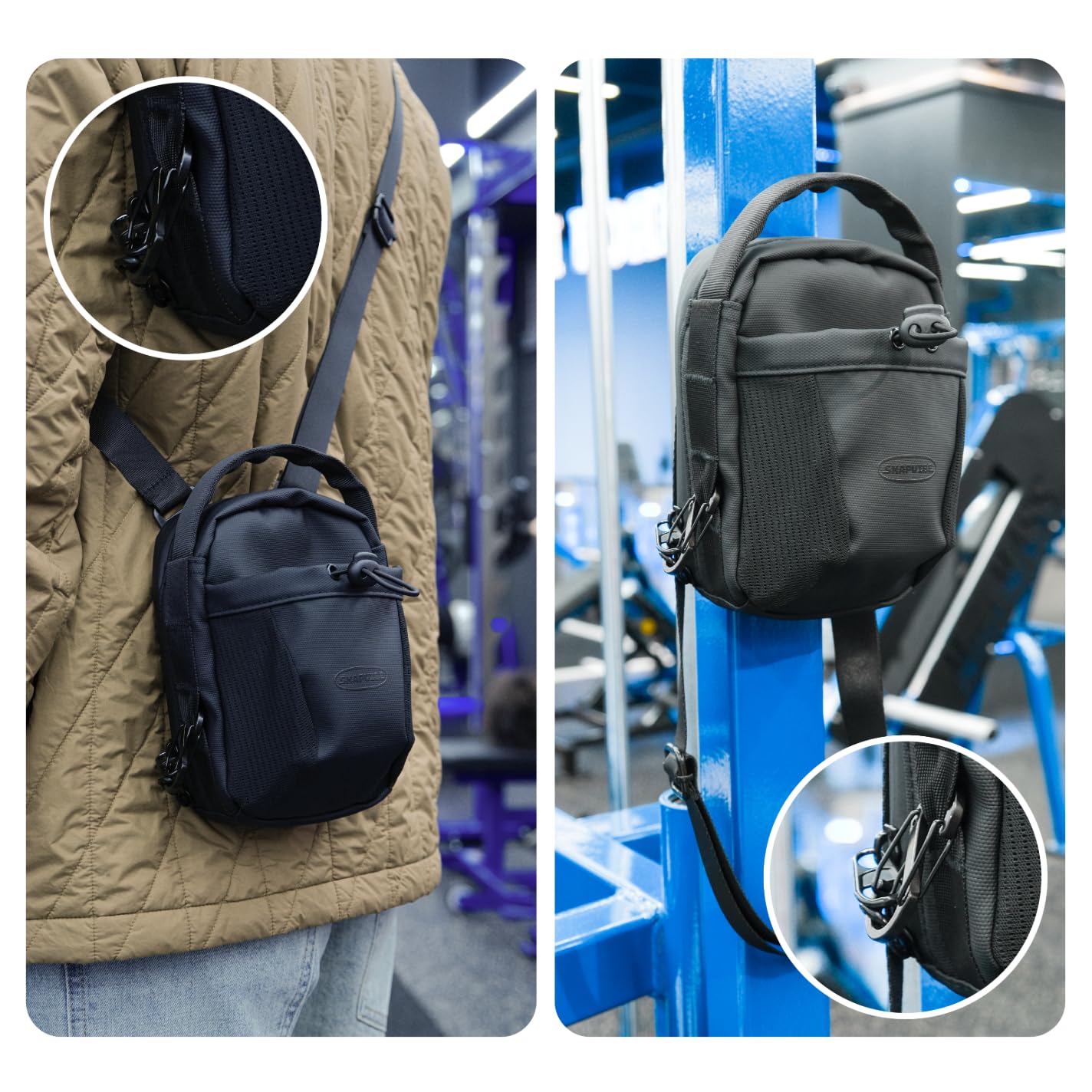 SNAPVIBE Magnetic Gym Bag with Anti-Theft Design, RFID-Blocking Anti-Theft Crossbody Bag for Men & Women, N52 Strong Magnets Clip to Racks/Golf Carts, Water-Resistant Travel/Daily use Crossbody Bag