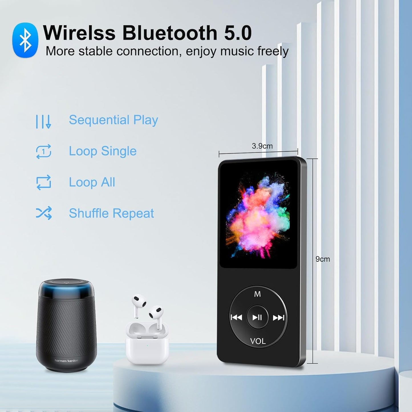 Wodgreat MP3 5.0, 1.8 inch 128GB(Black, 32GB) Player with Bluetooth Screen Portable Music Player with HD Speaker, HiFi