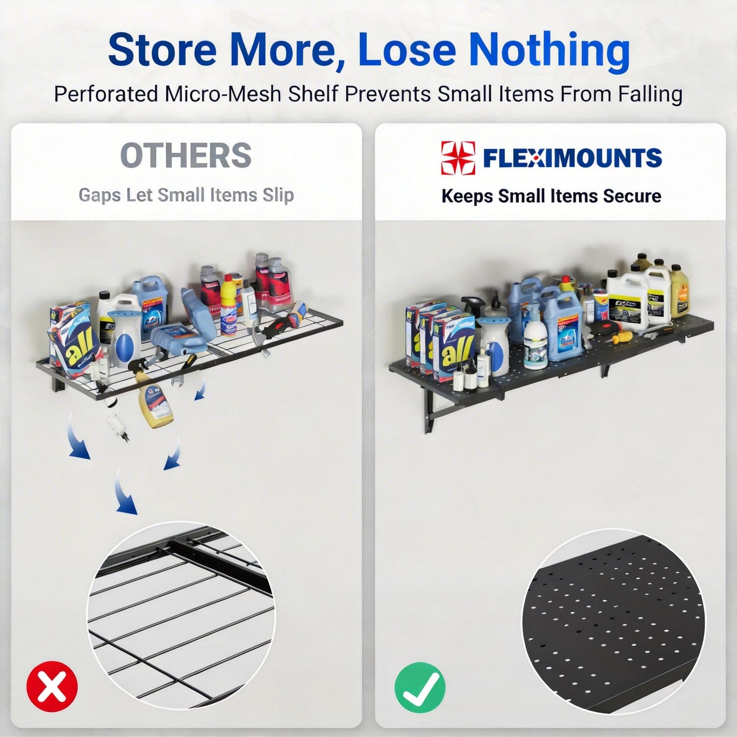 FLEXIMOUNTS 2-Pack 1x6ft Heavy Duty Garage Wall Shelving, Perforated Metal Garage Shelving Wall Mounted, 1400 lbs Capacity, Garage Organization System for Tools, Bins & Space Saving