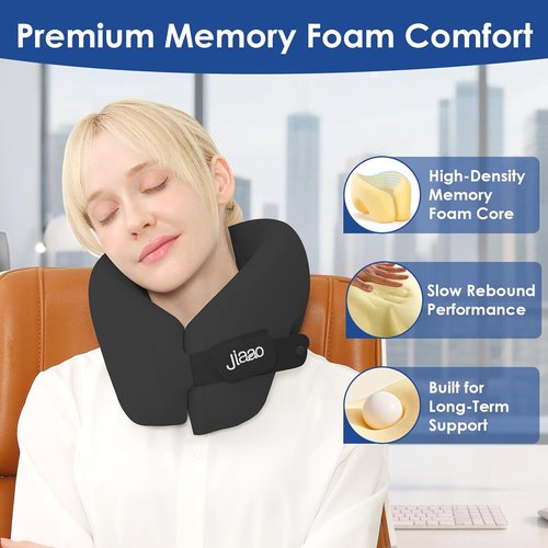 Jiaao Travel Pillow - Memory Foam Neck Support with Eye Mask & Earplugs | Ideal for Airplanes & Road Trips
