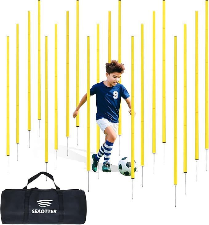 SEAOTTER Soccer Agility Training Poles, 6/10/20Pcs 6FT Adjustable Detachable Sports Speed Training Sticks, Practice Equipment Accessories for Football, Slalom & Rugby, Bending Poles for Horses
