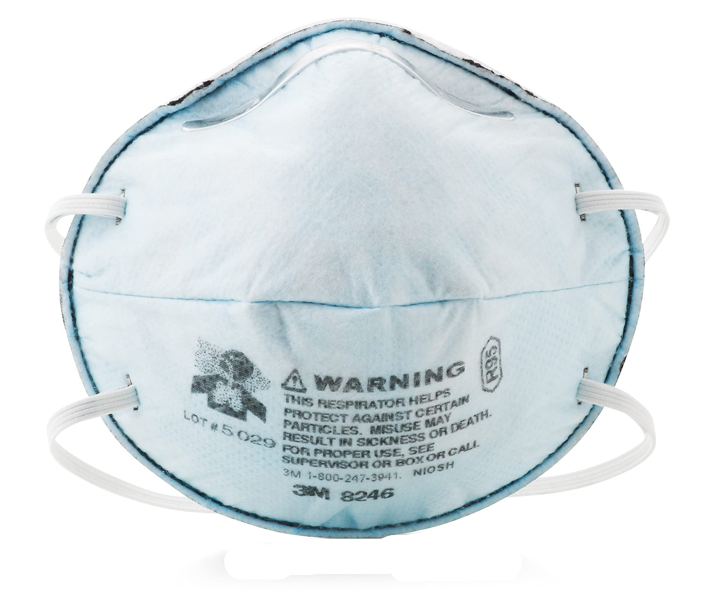 3M Particulate Respirator 8246, Pack of 20, R95, NIOSH APPROVED, with Nuisance Level Acid Gas Relief, Carbon Filter Layer, AG Reduction, Disposable
