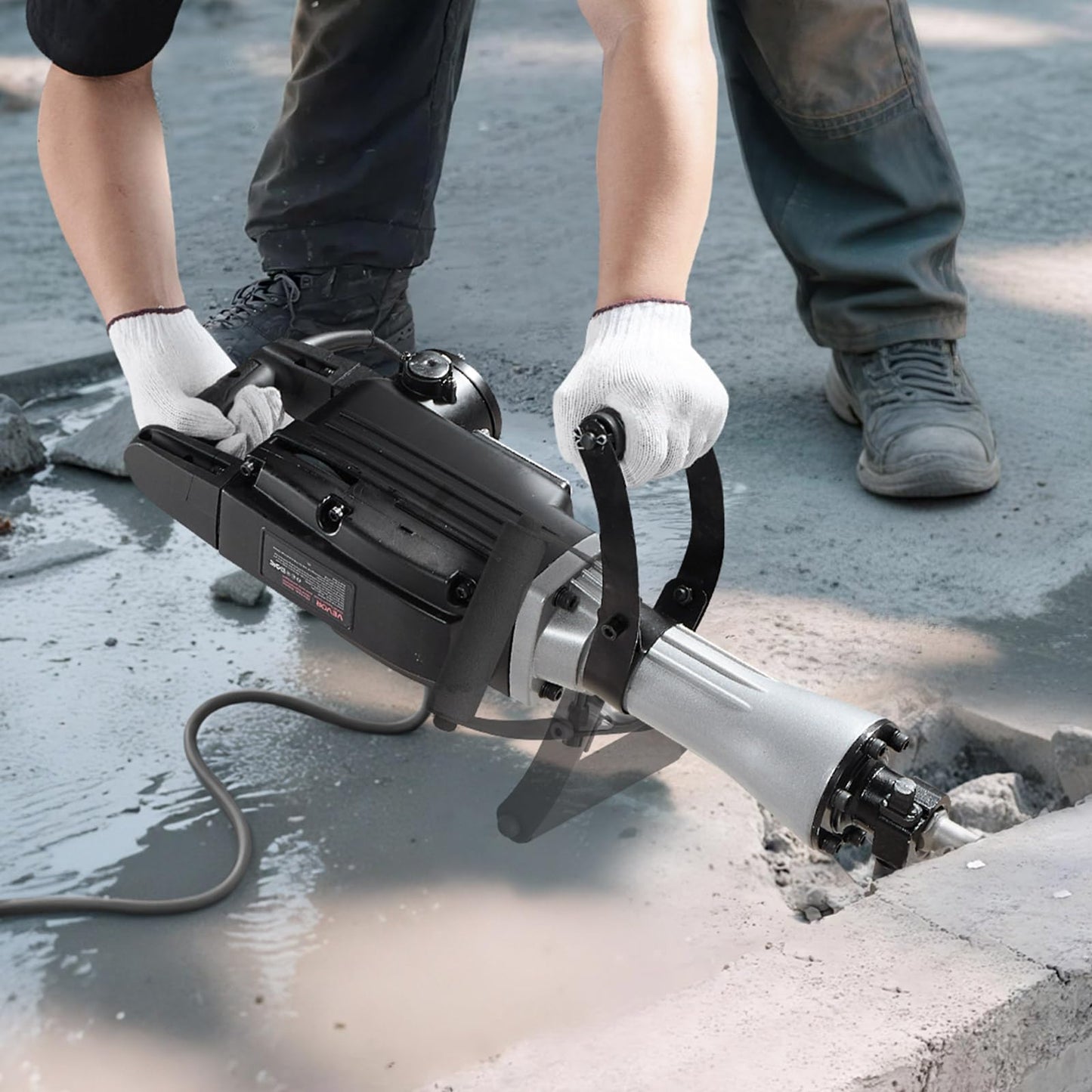 VEVOR Demolition Jack Hammer, 2800 W Powerful Electric Jackhammer, 1200 BPM Concrete Breaker with 3 Chisels, a Clay Spade, Carrying Case, Gloves, for Concrete, Wall, Brick, Tile and Foundation
