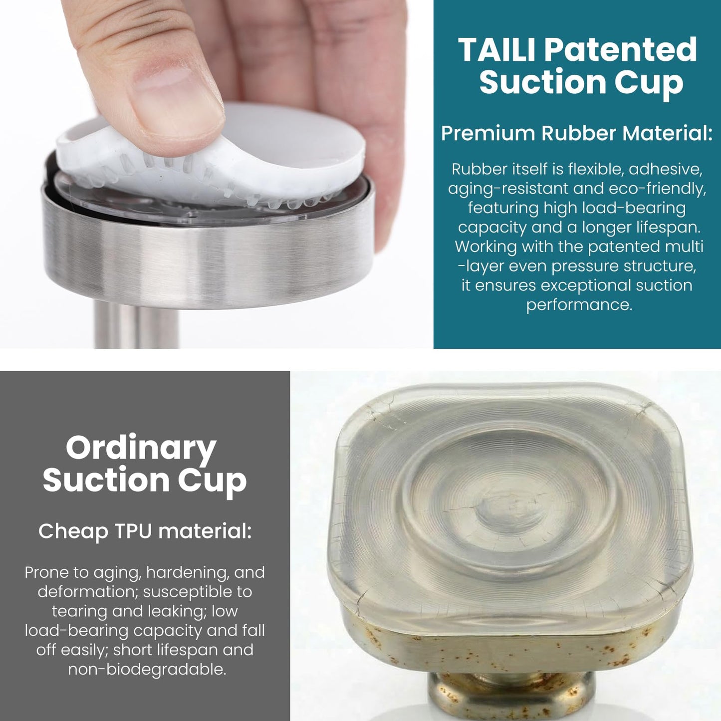 TAILI 2 Pack Powerful Suction Cup Razor Holder, 304 Stainless Steel Bathroom Suction Hooks for Towel, Loofah, Bathrobe, Stylish Shaver Holder for Shower Wall, Easy to Install and Reuse, Silver