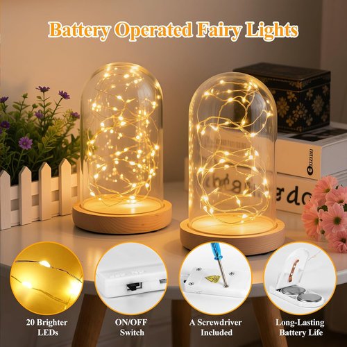 Lakumu Fairy Lights - 12-Pack Battery Operated 7FT Waterproof Silver Wire LED String Lights | Warm White for DIY Decor