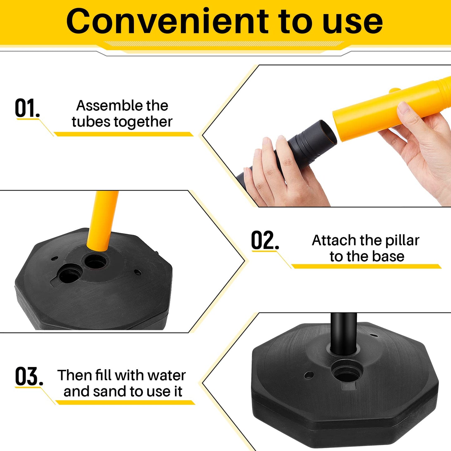 Konohan 12 Sets 34 Inch Parking Cone Delineators Post Traffic Cone Plastic Stanchion Set Stands Parking Barrier with Base 6.6 ft Chain S Hooks Reflective Collar (Yellow,Black)
