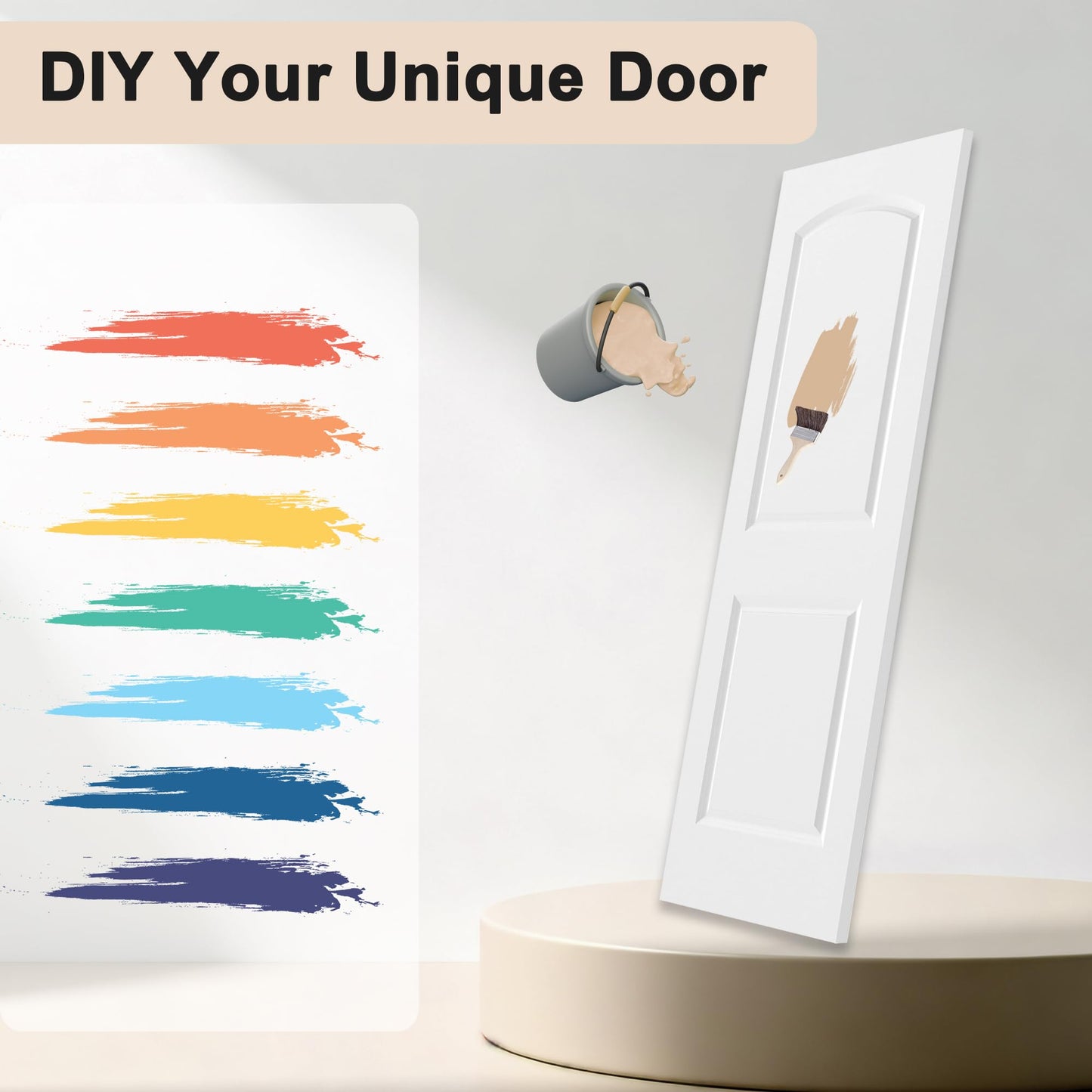 JUBEST 30"x80" Raised 2-Panel White Primed Hollow Core Interior Molded Door Slab with Arch Design, NOT Pre-drilled and NOT Included Hardware, Round Top Smooth Paintable Interior Door