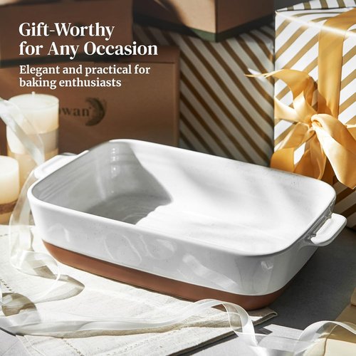 DOWAN Ceramic Casserole Dish - 9x13 Deep Lasagna Pan, 4.3 Quart Oven Safe Baking Dish in Alabaster White