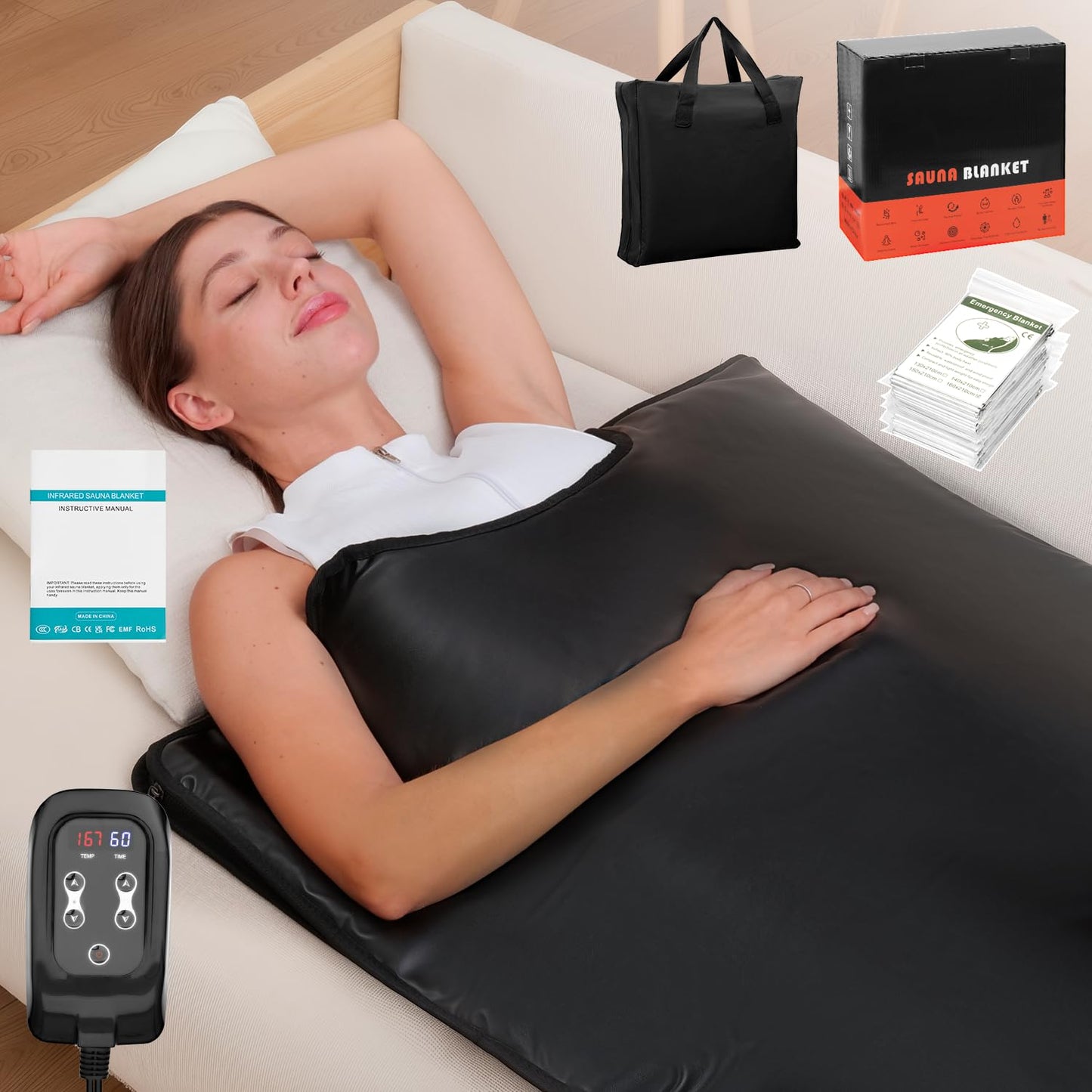 Cransidium Infrared Sauna Blanket for Home: Portable Far Infrared Heating Blanket for Full Body Detox & Relaxation – Adjustable 95-167℉ & 20-60 Min Timer 71 x 31.5Inch Premium PU Leather