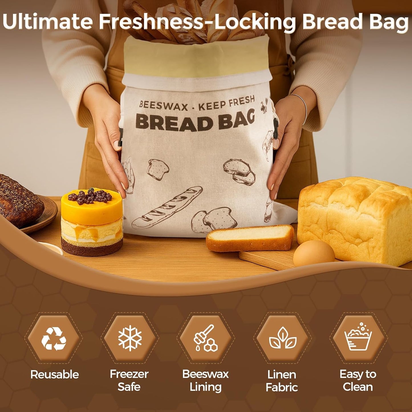 YARRAMATE Beeswax Bread Bags - Reusable Linen Food Storage for Fresh Homemade Sourdough | Large 17x13" (2 Pack)