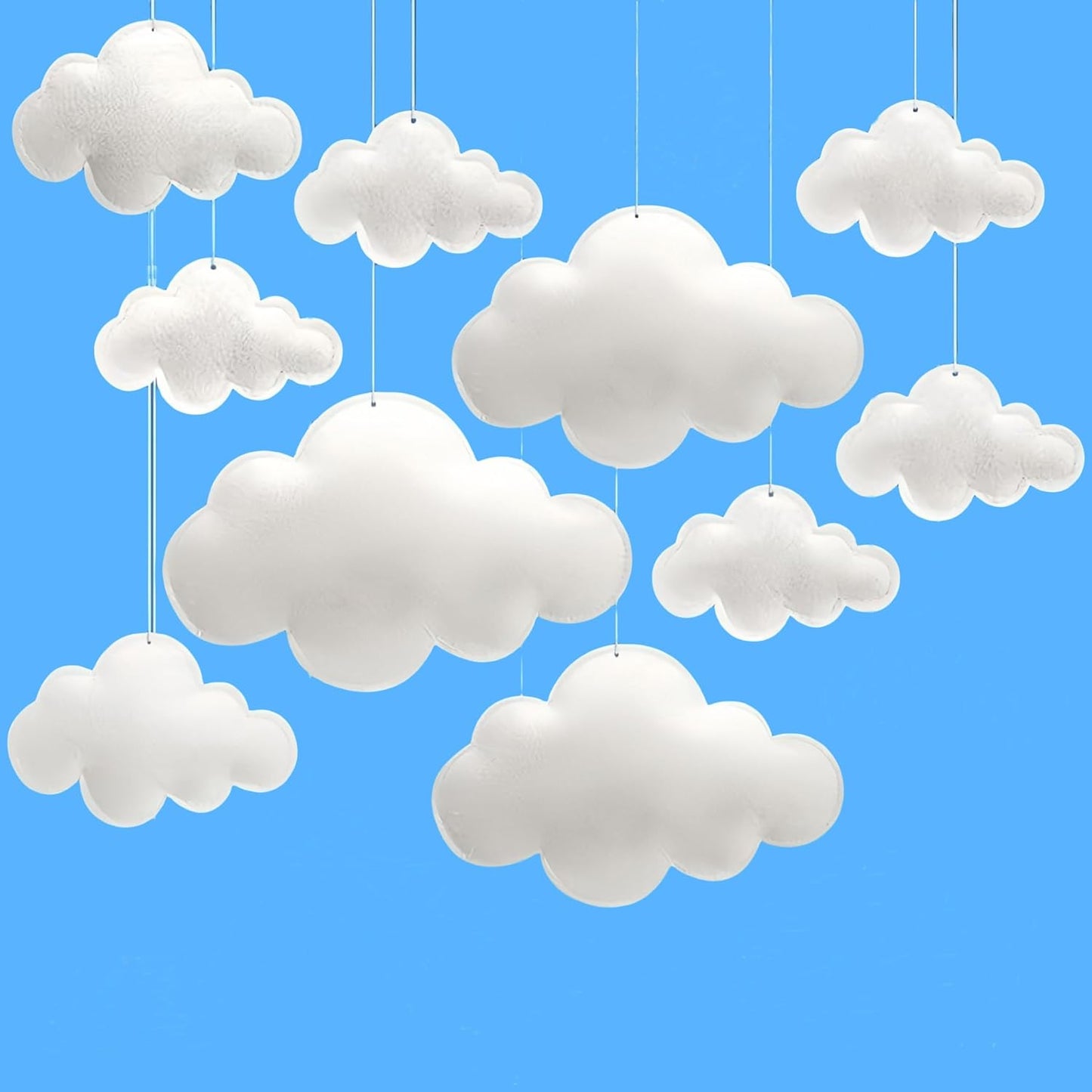 Skiennix 3D Cloud Decorations - Hanging White Felt Clouds for Nursery & Party Decor | 10-Piece Set