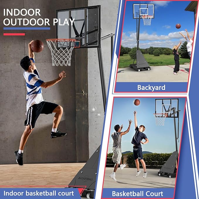 Portable Basketball Hoop Outdoor, Adjustable Height 5.5-10FT Basketball Goal with Heavy-Duty Steel Frame & Wheels