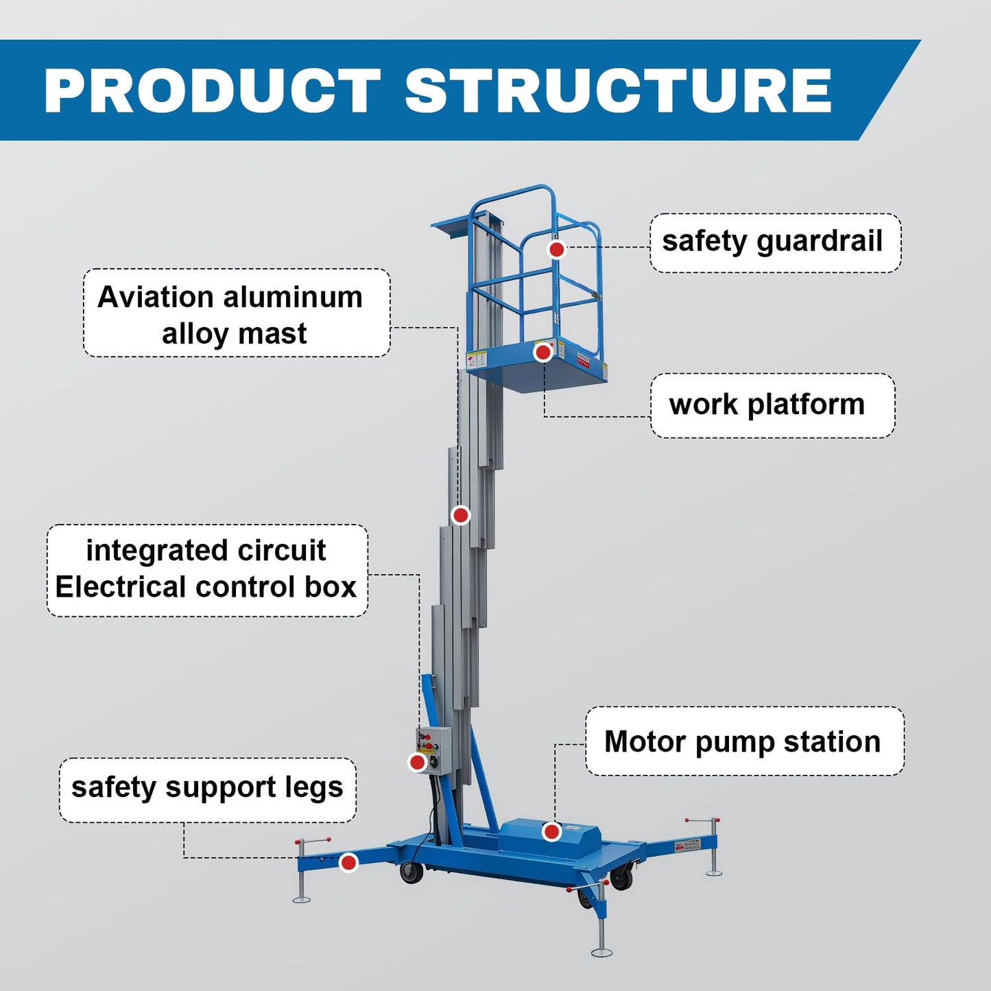 Electric Hydraulic Man Lift Aluminum Alloy Mobile Scaffolding Platform, 19.7ft Max Lifting Height, 275lbs/125kg Rated Load for Warehouse, Construction & Maintenance (Single Support, 19.7FT/6m)