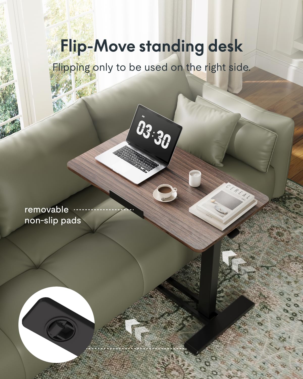 FLEXISPOT H7 PRO Mobile Standing Desk Adjustable Overbed Table Pneumatic with Wheels 55°Tiltable Portable Laptop Desk Rolling Computer Cart Foldable Bedside Table(27.6" W x 15.7" D, Rustic Brown)