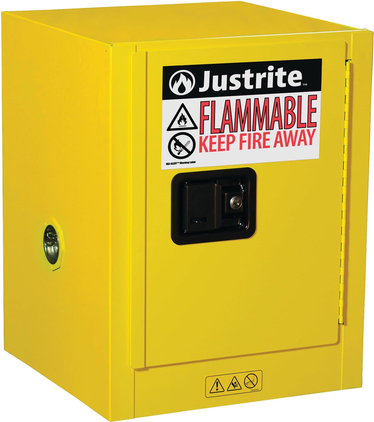 Justrite 4 Gallon Manual Close Countertop Flammable Storage Cabinet, 18 Gauge Steel, 1 Shelf, 1 Door Fire Cabinet, 22" x 17" x 17", Made in The USA, Yellow, 890400