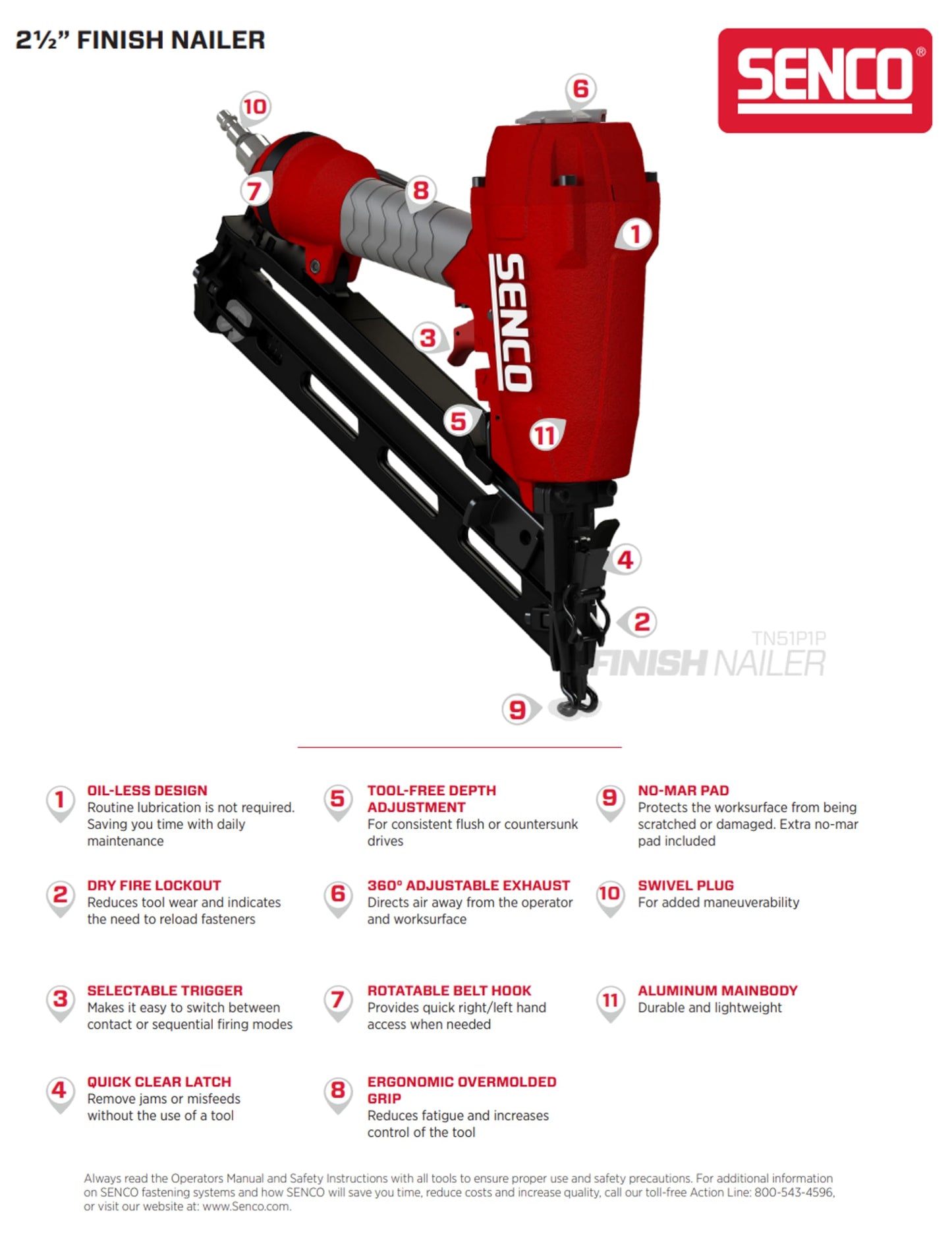 Senco TN51P1P 2-1/2” 15 Gauge Pneumatic Finish Nailer, Power Finish Nailers