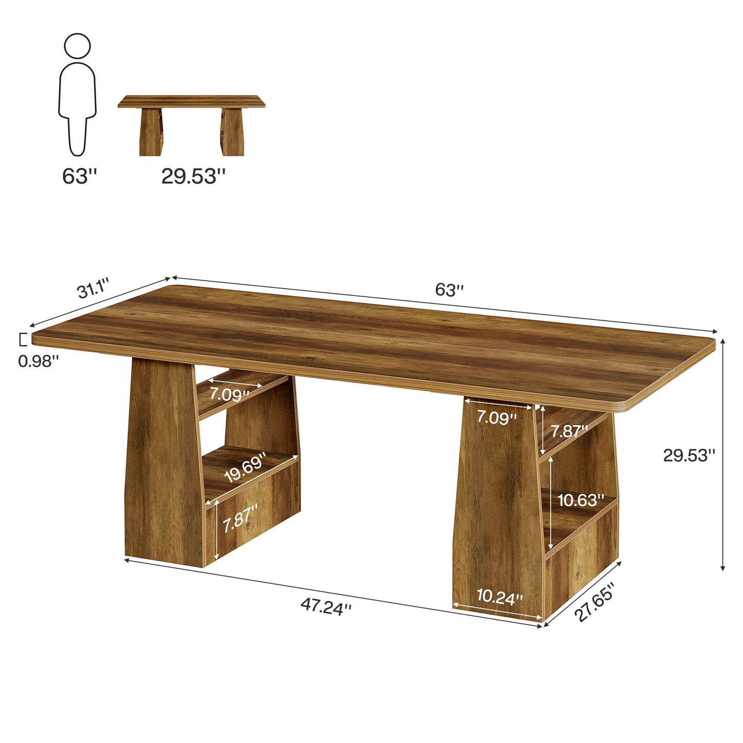 Tribesigns 63 Inch Executive Desk with 4 Storage Shelves, Office Desk with Faux Natural Textured, Large Wooden Computer Writing Table Business Furniture for Home Office (Brown)