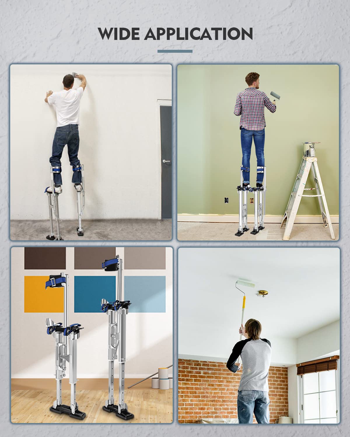 GCCSJ 18''-30'' Stilts for Adults Adjustable Heights Aluminum Work Stilts with Protective Knee Pads for Sheetrock Drop Ceiling Painting Painter or High Shrub Trimming