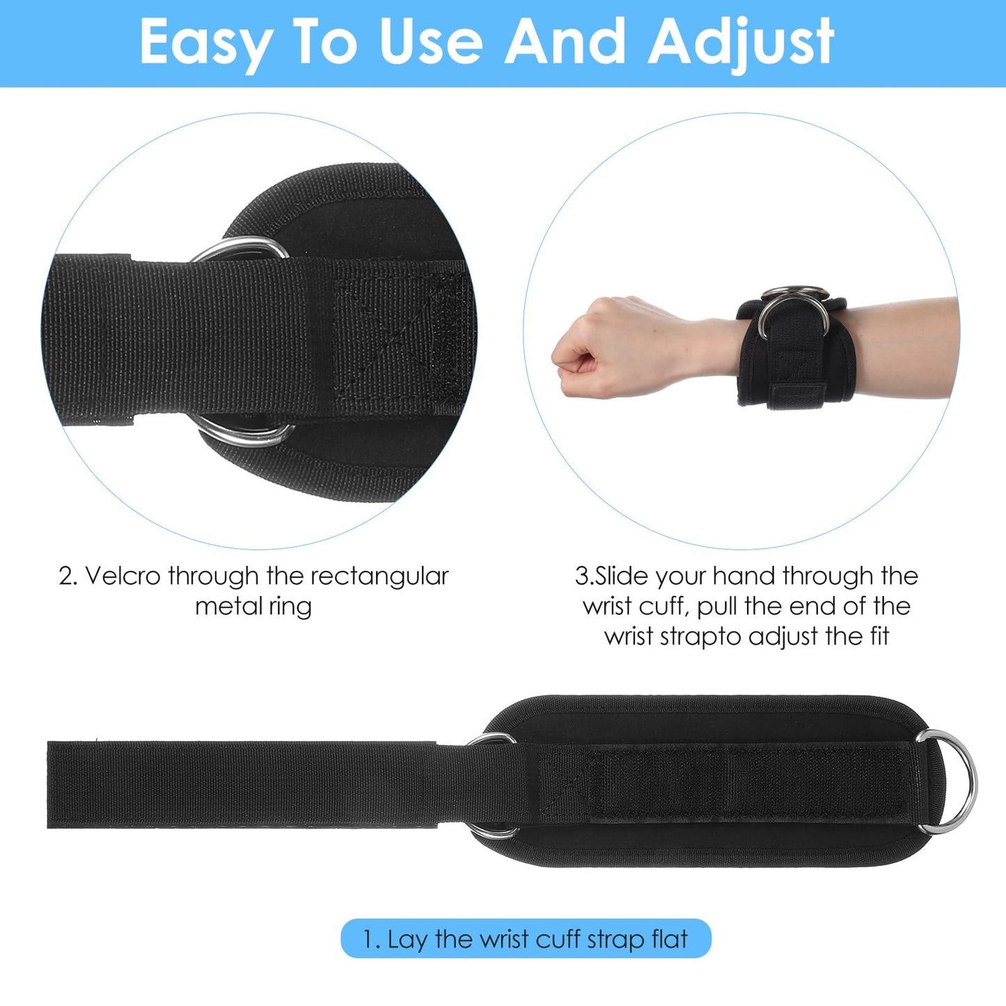 2 PCS Weightlifting Straps With D Ring, Adjustable Wrist Cuffs Gym, Padded Wrist Support, Cable Machine Accessories, Strength Training Equipment