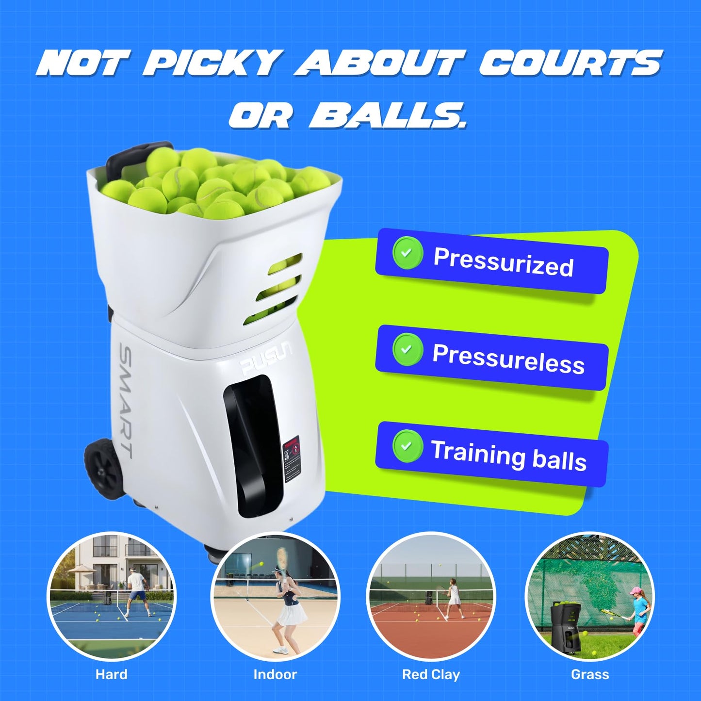 PUSUN PT-Smart Tennis Ball Machine: App Control,12 Drills,6-Level Spin,28-Pt,14 Padel Modes,75 MPH,32.6 lbs,100+ Ball, 5H Battery, Portable, for Fitness,Coaches,Solo Practice,Pros,School (White)