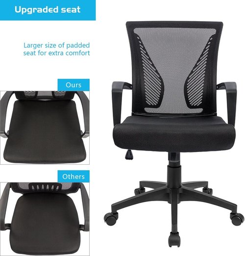 Furmax Ergonomic Office Chair - Mid Back Mesh Design with Lumbar Support & Armrests | Black