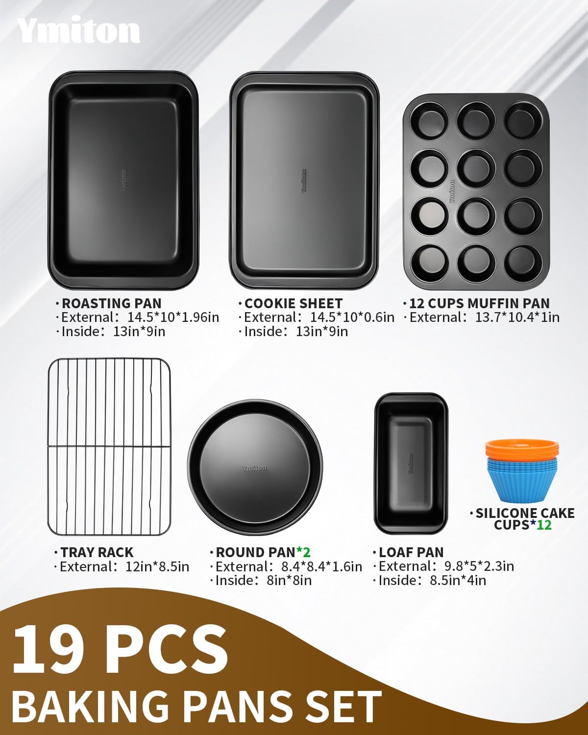 Skiennix Nonstick Baking Pans Set - 19 PCS Stackable Bakeware with Cookie Sheets, Cake Pans & Muffin Cups