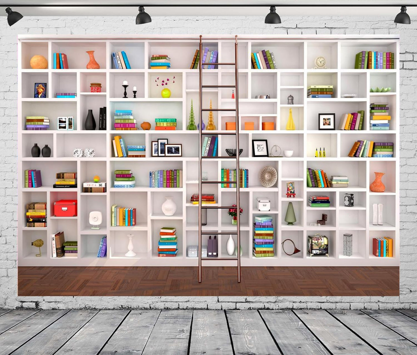 CapiSco 7x5FT White Bookshelf Photography Backdrop Bookcase Library Photography Background for Office & Home Office