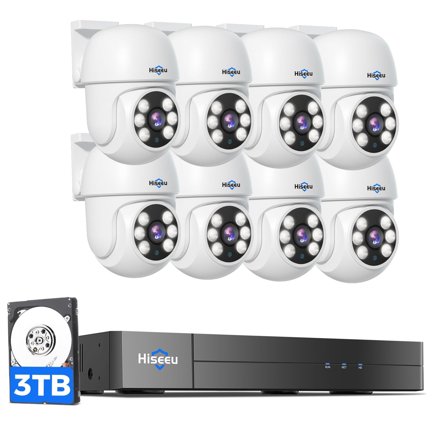 Hiseeu 3K Outdoor Wired Security Camera System with 8CH 5MP DVR,8 x 5MP PTZ CCTV Cameras,360°Coverage,Smart Dual Light & Audio,Person/Vehicle Detection,3TB HDD,100ft Night Vision,24/7 Recording