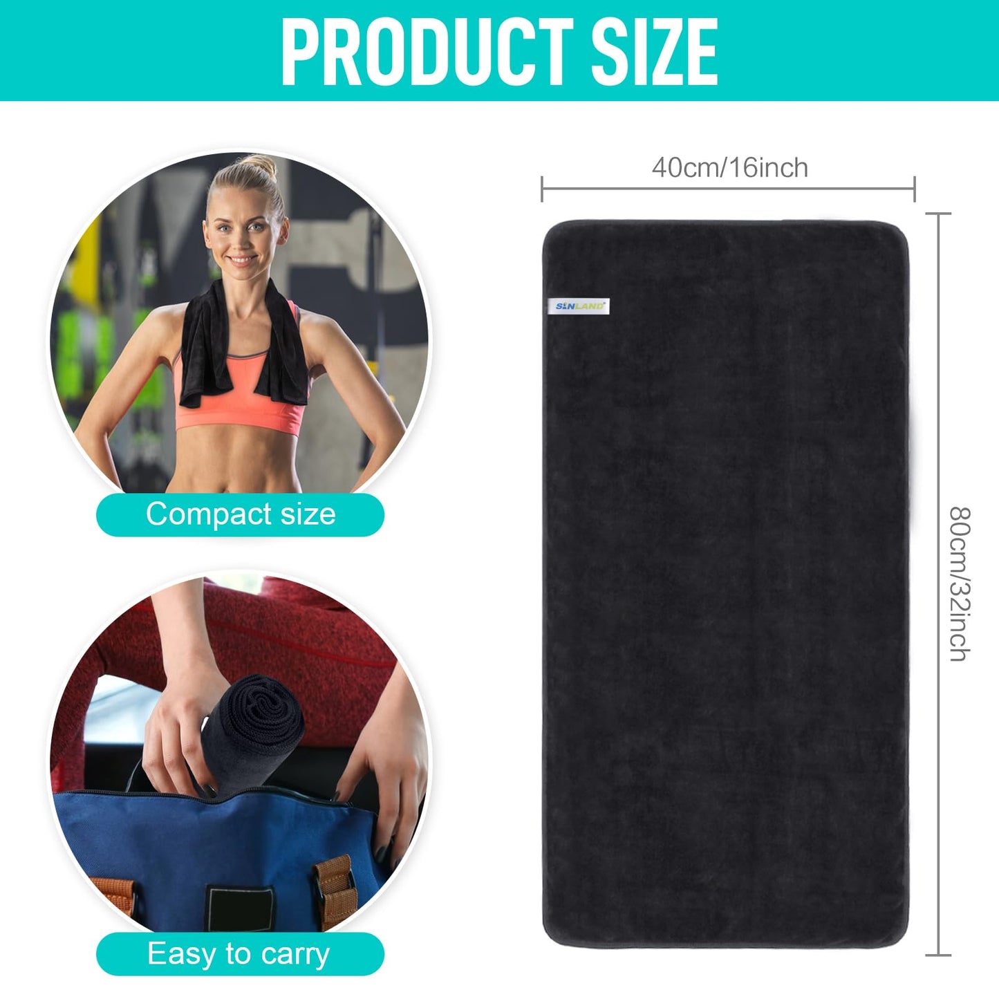 SINLAND Microfiber Gym Towels Super Absorbent Compact Travel Towel Ultra Soft Quick Dry Camping Sweat Towel Rag for Sports Beach Swimming Backpacking Hiking and Yoga Men Women 16 Inch X 32 Inch 3 Pack