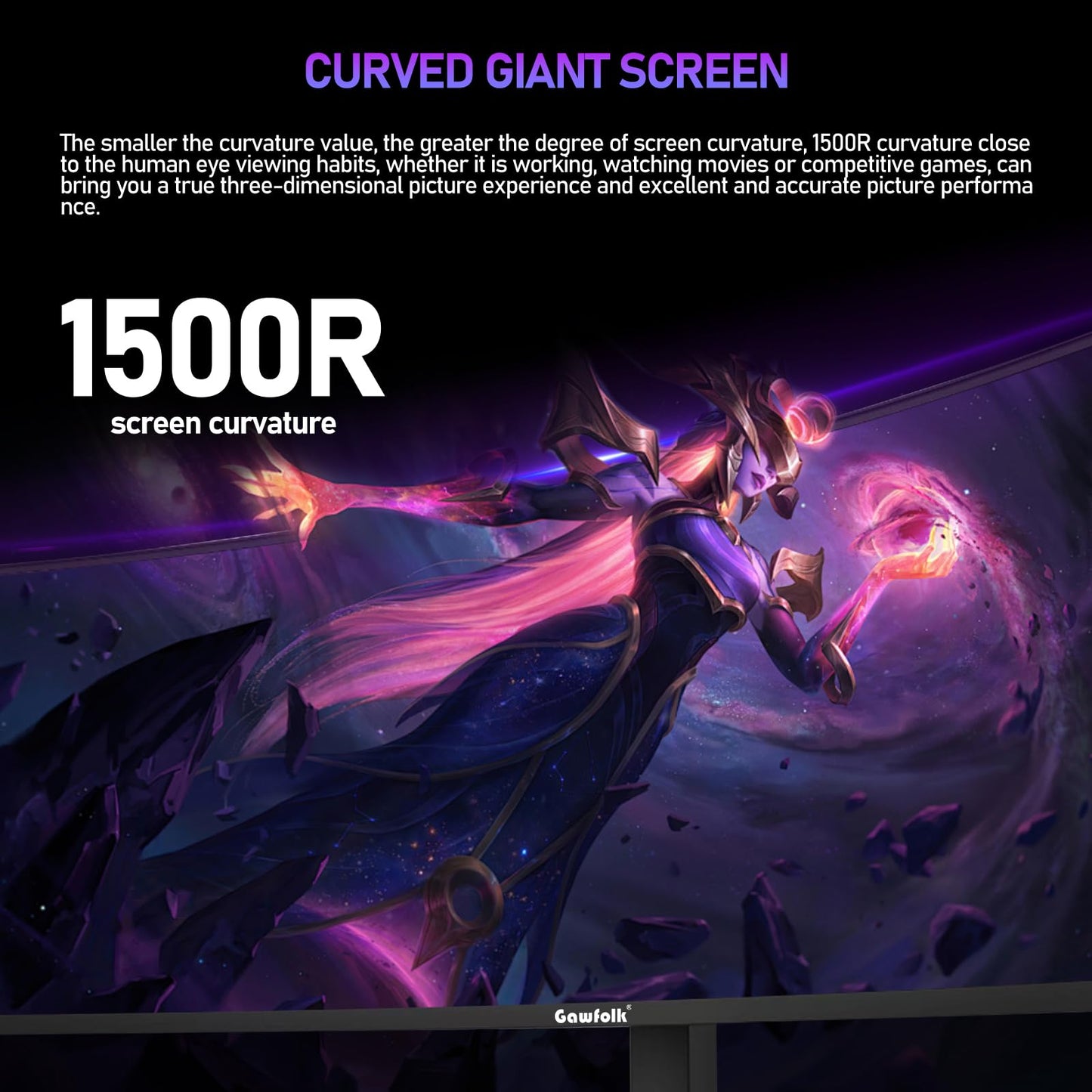 Gawfolk 49 inch Ultra-Wide Curved 1500R Gaming Computer Monitor, DQHD(5120×1440), 165Hz, 1MS, FreeSync, 120% sRGB, Built-in speaker PC Screen, HDMI2.1 & DP1.4, Compatible Wall Mount 100*100mm- Black