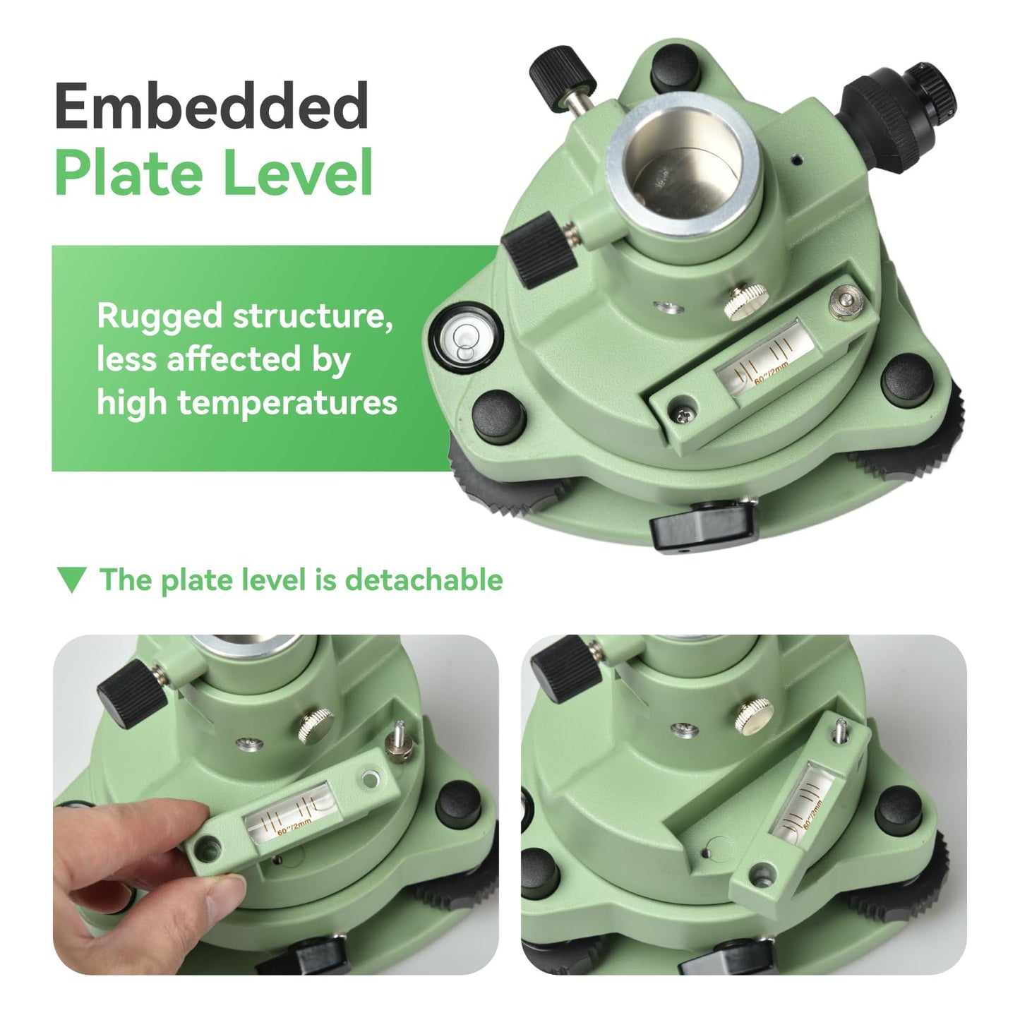 Surveying Tribrach and Adapter, Green Three-Jaw RTK Base with Optical Plummet, 5/8″ Thread for GNSS GPS RTK & Total Station Prism Optical Targeting Base