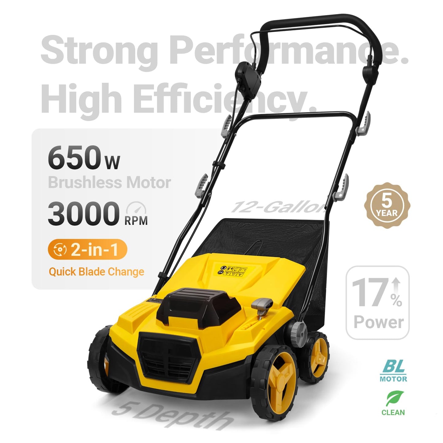 40V 15" Brushless Cordless Electric Dethatcher and Scarifier Compatible with Dewalt 20V Battery(Tool Only), w/12Gal Thatch Collection Bag, 5-Depth Adjustment, Quick-Fold, Walk Behind for Lawn Care
